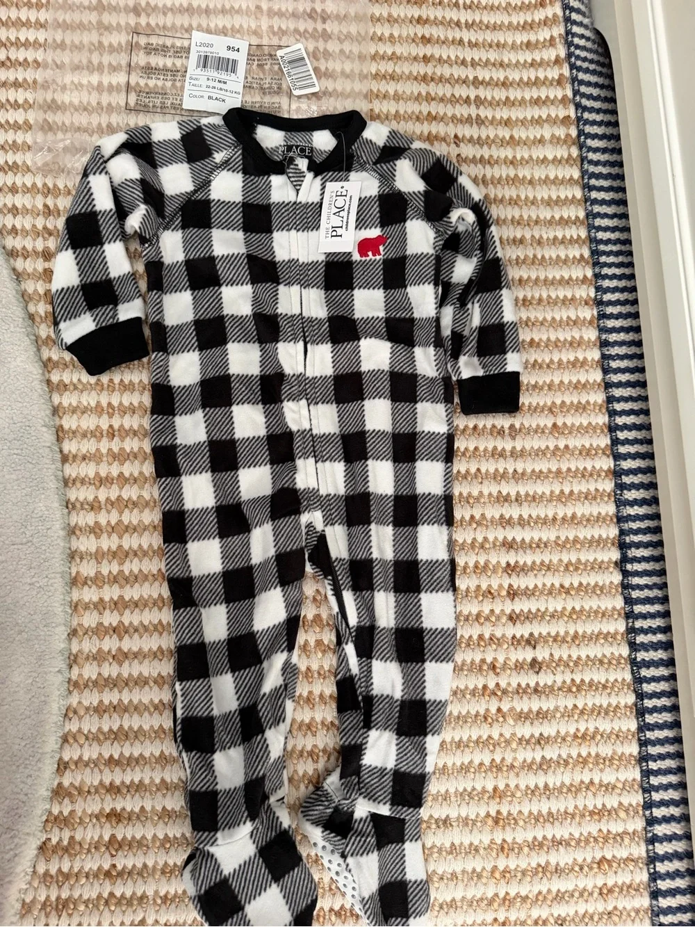 The Children's Place 9-12M Plaid Fleece Footed Zip Sleeper Pajamas